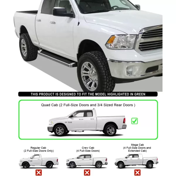 imageAPS Running Boards 6 inches Matte Black Compatible with Dodge Ram 1500 20092018 Quad Cab Stainless Steel Nerf Bars Side Steps Side BarsAluminum Silver