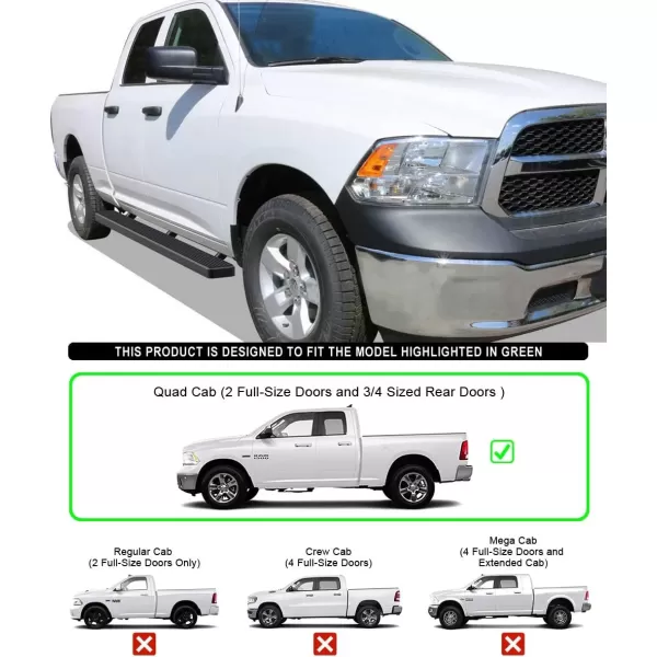 imageAPS Running Boards 6 inches Matte Black Compatible with Dodge Ram 1500 20092018 Quad Cab Stainless Steel Nerf Bars Side Steps Side BarsBlack