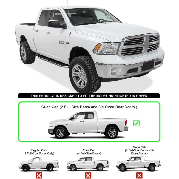 imageAPS Running Boards 6 inches Matte Black Compatible with Dodge Ram 1500 20092018 Quad Cab Stainless Steel Nerf Bars Side Steps Side BarsPolished