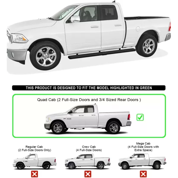 imageAPS Running Boards 6 inches Matte Black Compatible with Dodge Ram 1500 20092018 Quad Cab Stainless Steel Nerf Bars Side Steps Side BarsStainless Steel Black