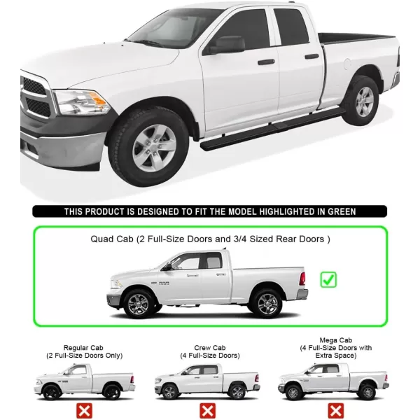 imageAPS Running Boards 6 inches Matte Black Compatible with Dodge Ram 1500 20092018 Quad Cab Stainless Steel Nerf Bars Side Steps Side BarsStainless Steel Black