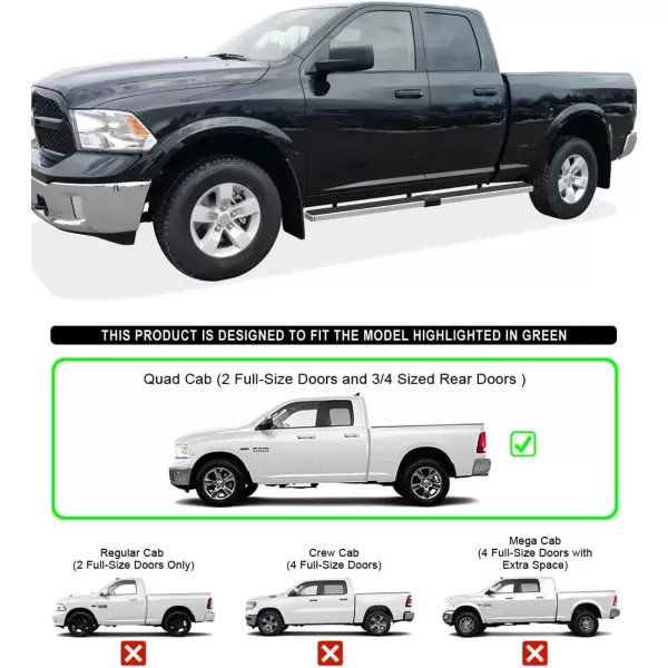 imageAPS Running Boards 6 inches Matte Black Compatible with Dodge Ram 1500 20092018 Quad Cab Stainless Steel Nerf Bars Side Steps Side BarsStainless Steel Polished