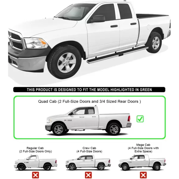 imageAPS Running Boards 6 inches Matte Black Compatible with Dodge Ram 1500 20092018 Quad Cab Stainless Steel Nerf Bars Side Steps Side BarsStainless Steel Polished