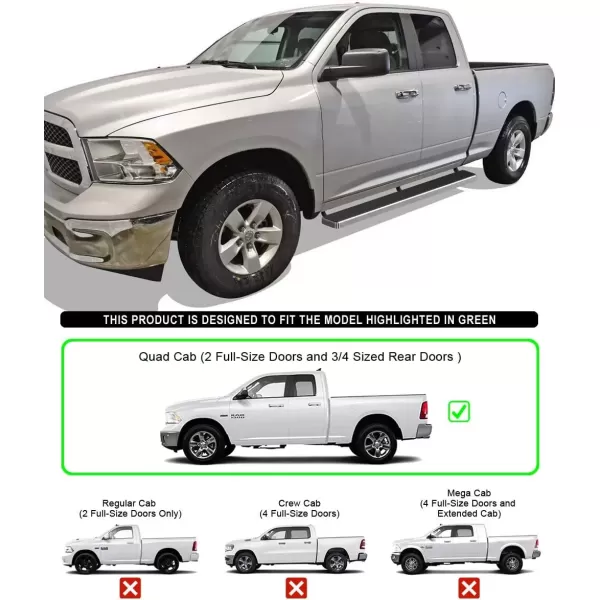 imageAPS Running Boards 6 inches Matte Black Compatible with Dodge Ram 1500 20092018 Quad Cab Stainless Steel Nerf Bars Side Steps Side BarsStainless Steel Polished