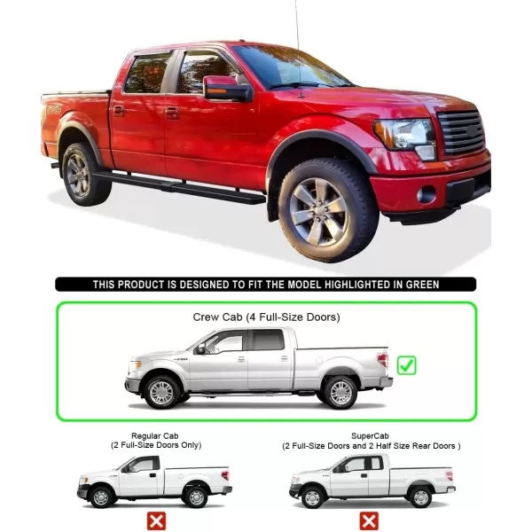 imageAPS Silver Running Board Style Running Boards Nerf Bars Side Steps Compatible with Ford F150 20092014 SuperCrew Cab Drilling RequiredAluminum Black