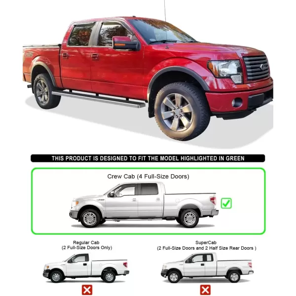 imageAPS Silver Running Board Style Running Boards Nerf Bars Side Steps Compatible with Ford F150 20092014 SuperCrew Cab Drilling RequiredAluminum Silver
