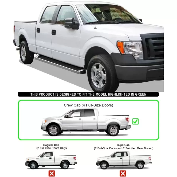 imageAPS Silver Running Board Style Running Boards Nerf Bars Side Steps Compatible with Ford F150 20092014 SuperCrew Cab Drilling RequiredAluminum Silver