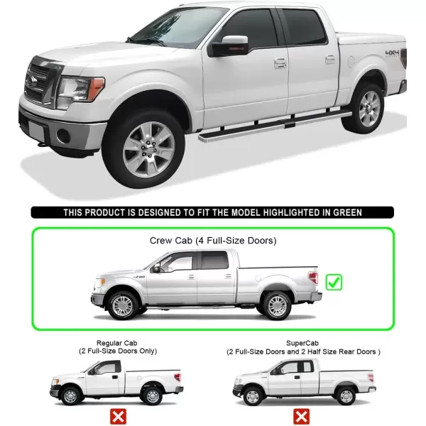 imageAPS Silver Running Board Style Running Boards Nerf Bars Side Steps Compatible with Ford F150 20092014 SuperCrew Cab Drilling RequiredAluminum Silver