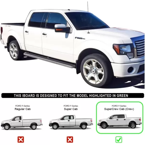 imageAPS Silver Running Board Style Running Boards Nerf Bars Side Steps Compatible with Ford F150 20092014 SuperCrew Cab Drilling RequiredAluminum Silver
