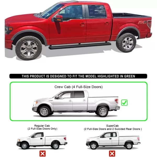 imageAPS Silver Running Board Style Running Boards Nerf Bars Side Steps Compatible with Ford F150 20092014 SuperCrew Cab Drilling RequiredStainless Steel Black