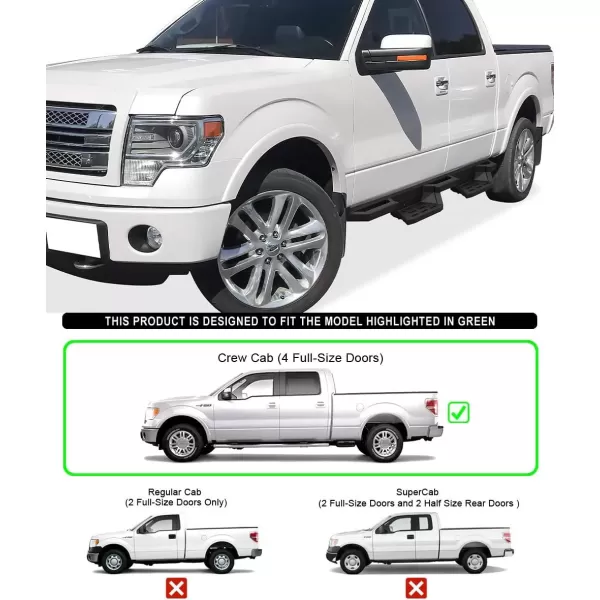 imageAPS Stainless Steel 65in Nerf Bars Pocket Steps Square Tube Rocker Guards Compatible with Ford F150 SuperCrew Cab 0914