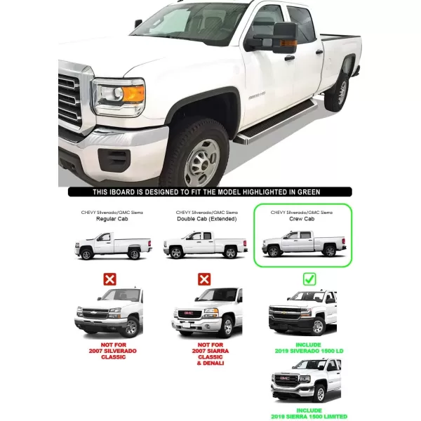 imageiBoard Third Generation Silver Aluminum Running Boards Side Step for Selected Chevy Silverado Sierra Crew CabSilver