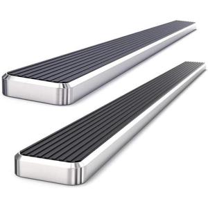 imageAPS 6in Stainless Steel Black Running Boards Compatible with Ford F150 20092014 SuperCrew Cab Nerf Bars Side StepsStainless Steel Polished