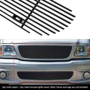 imageAPS Compatible with Ford F150 19992003 Lightning Aluminum Black Horizontal Billet Grille Grill Insert Combo F87932H