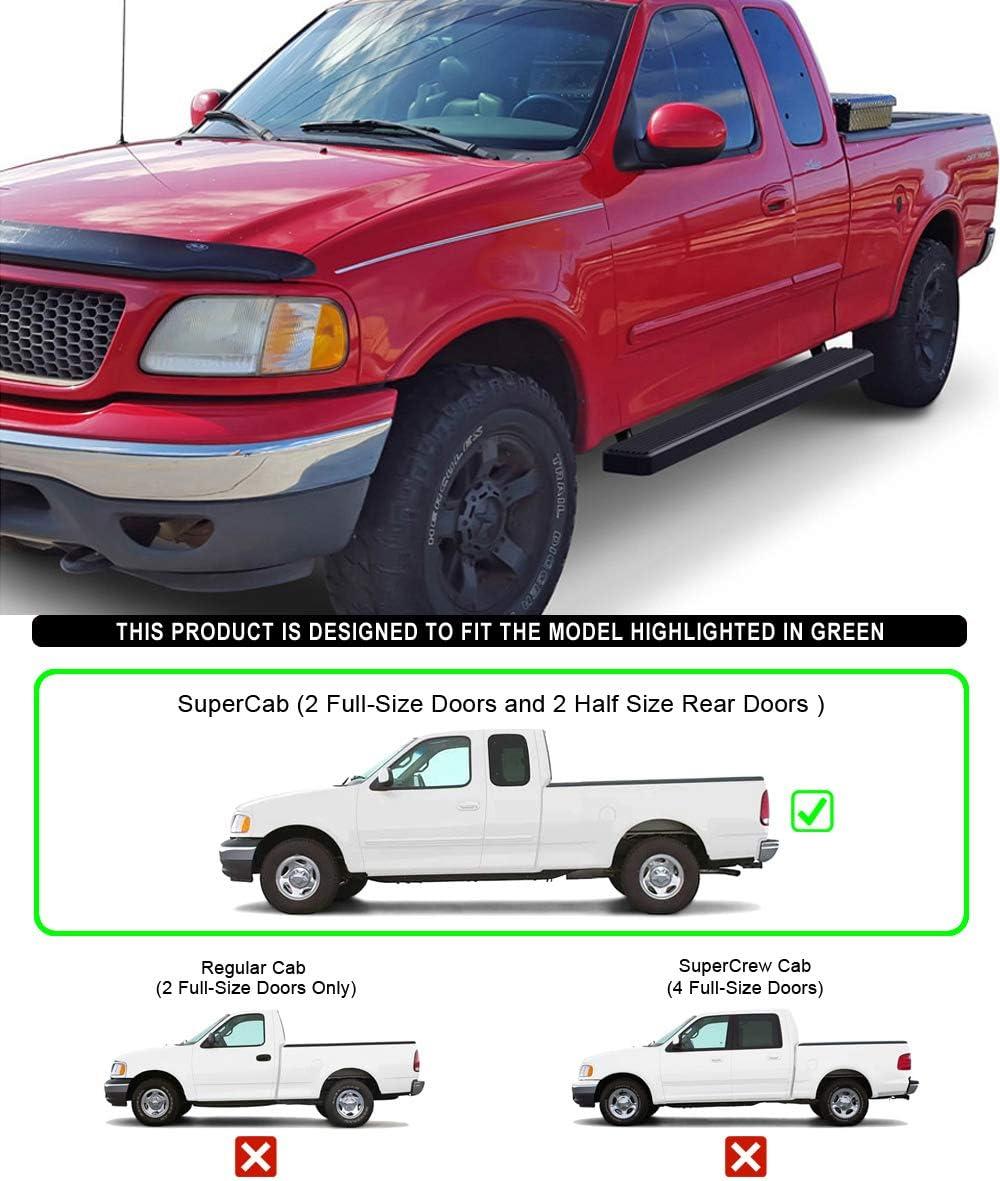 imageAPS Running Boards 5inch Black Compatible with Ford F150 19992003 Super Cab 4Door Include 04 Heritage ampamp F250LD 19992003 3Door Light Duty ONLY Stainless Steel Nerf Bars Side Steps Side BarsAluminum Black