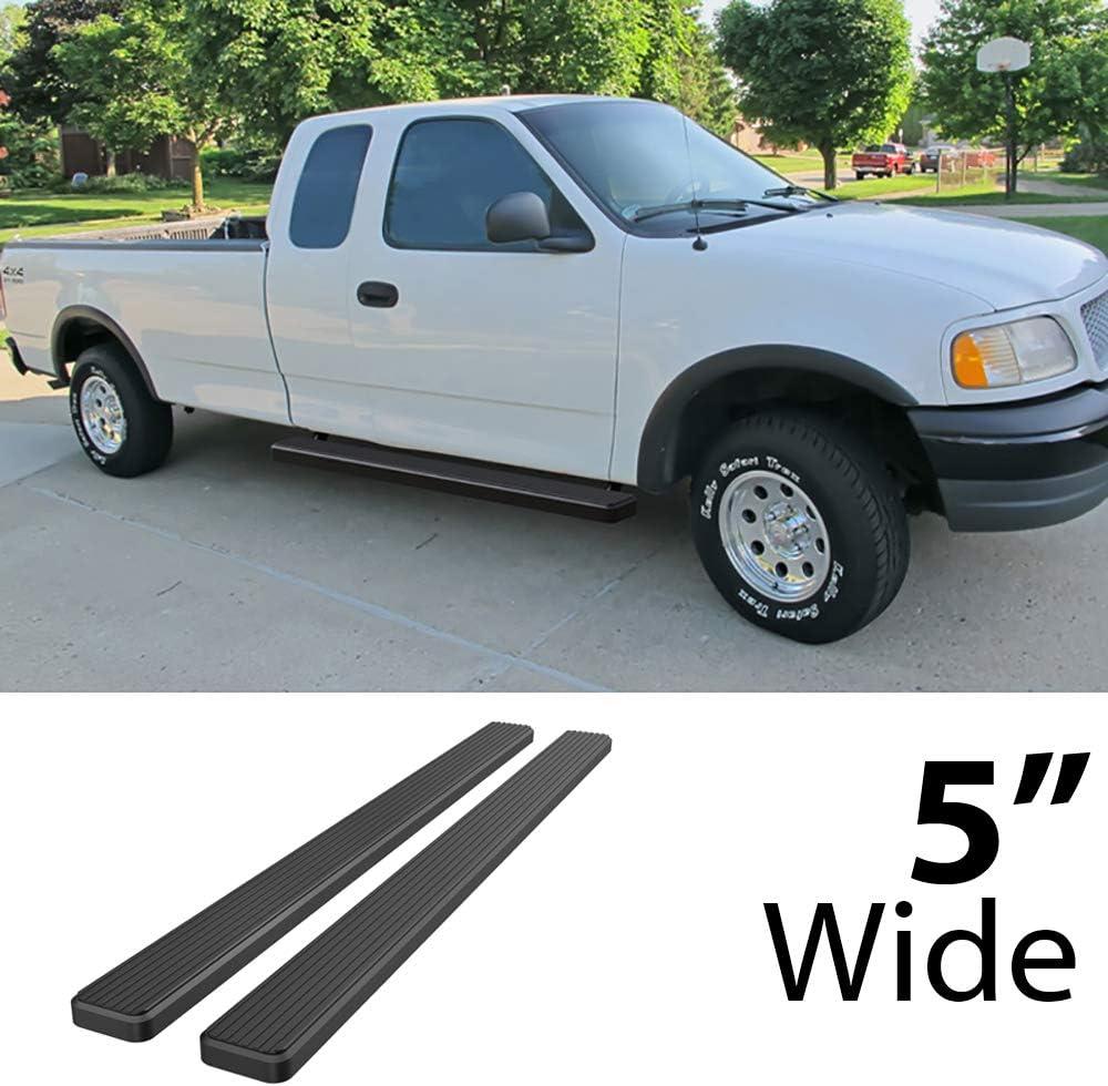 imageAPS Running Boards 5inch Black Compatible with Ford F150 19992003 Super Cab 4Door Include 04 Heritage ampamp F250LD 19992003 3Door Light Duty ONLY Stainless Steel Nerf Bars Side Steps Side BarsAluminum Black