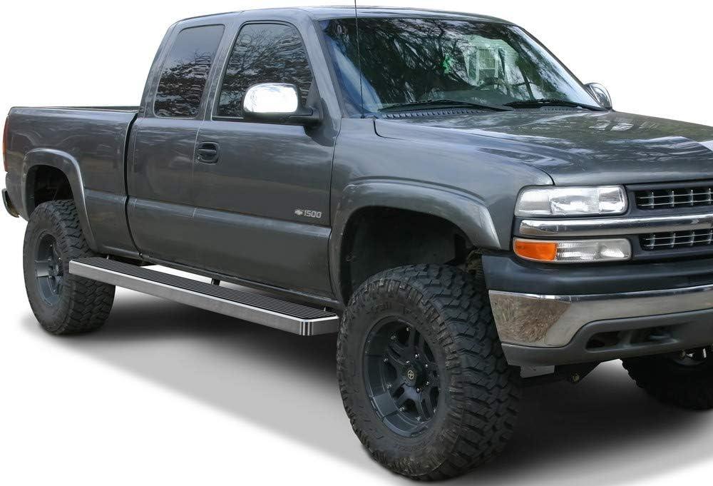 imageAPS 6in 304 Stainless Steel Polished Flat Style Running Boards Side Bars Side Steps Compatible with Chevy Silverado GMC Sierra 1500 2500 19992006 Extended Cab ampamp 2500 HD 3500 ampamp 07 Classic 0106Aluminum Silver