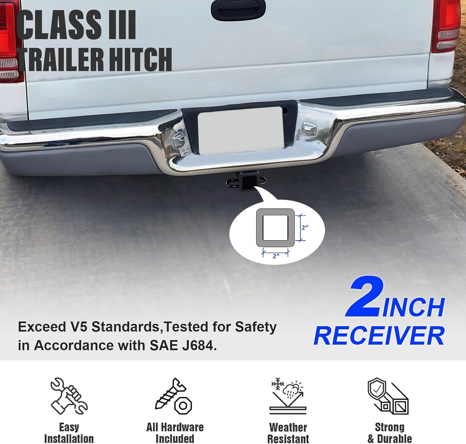 imageAPS Class 3 Tow Trailer Hitch Rear Receiver Towing Hitch Combo with Cover Kit Hitch Cover Included 2 Inches Receiver Tube Compatible with 19872004 Dodge Dakota
