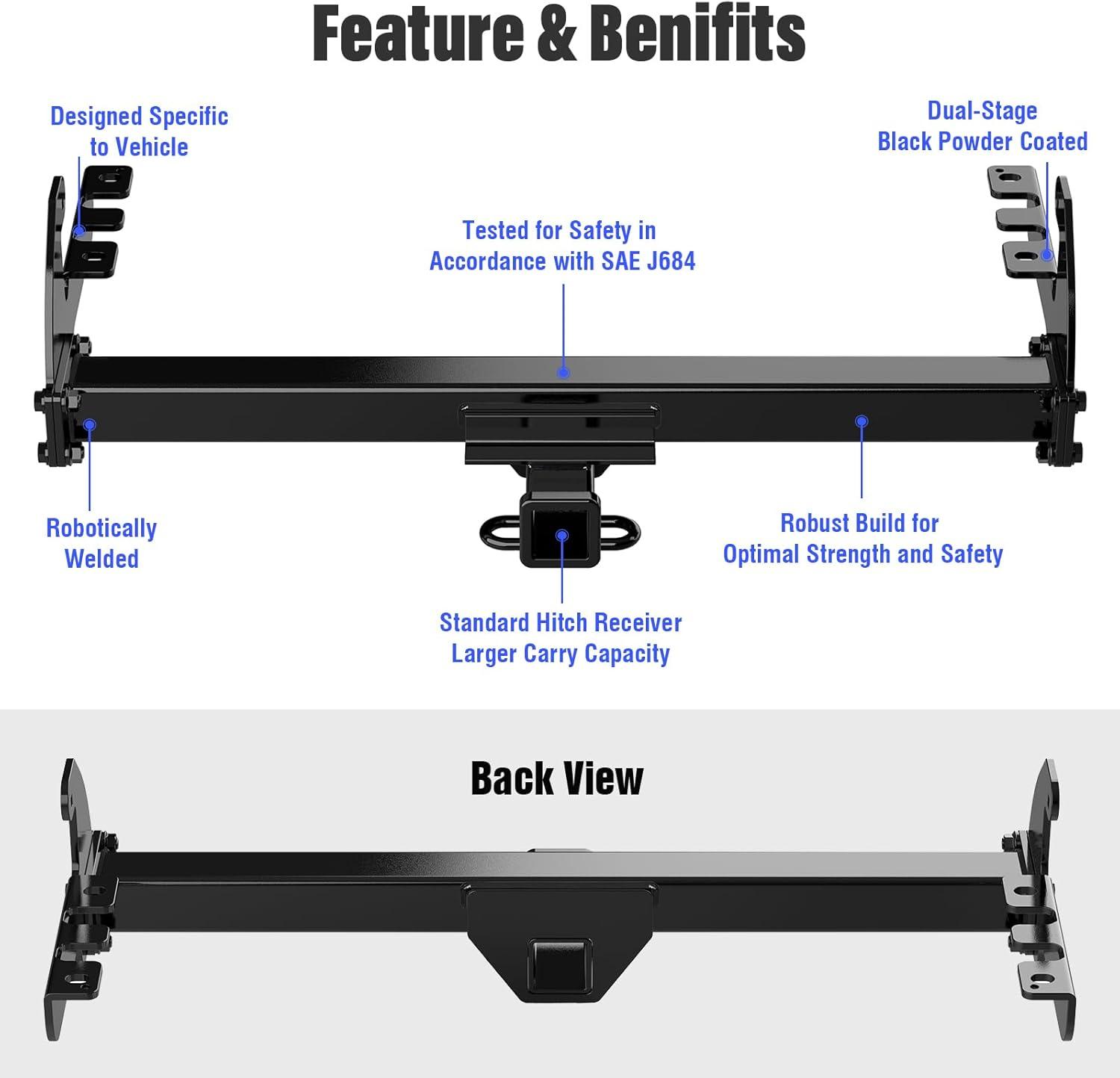 imageAPS Class 3 Tow Trailer Hitch Rear Receiver Towing Hitch Combo with Cover Kit Hitch Cover Included 2 Inches Receiver Tube Compatible with 19872004 Dodge Dakota