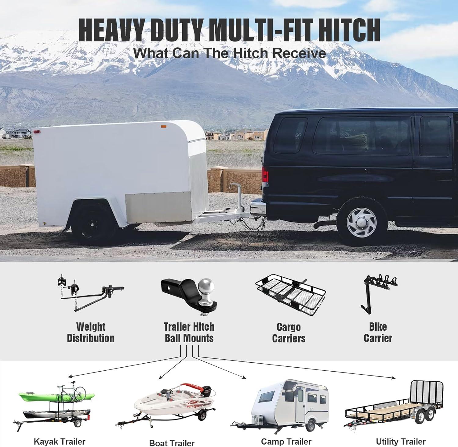 imageAPS Class 3 Tow Trailer Hitch Rear Receiver Towing Hitch Combo with Cover Kit Hitch Cover Included 2 Inches Receiver Tube Compatible with 19872004 Dodge Dakota