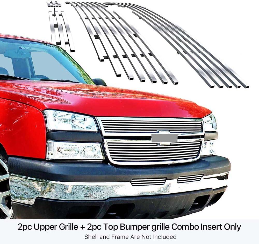 imageAPS Compatible with Chevy Silverado 1500 HD 2006 ampamp 0506 2500HD 3500 ampamp 07 Classic Models Main Upper Top Bumper Stainless Steel Chrome 8x6 Billet Front Grill Grille Insert Combo S18C37676C