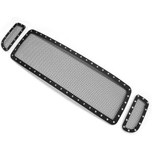 imageAPS Compatible with Ford Excursion 20002004 ampamp 9904 F250 F350 F450 F550 SD Main Upper Stainless Steel Black Mesh Rivet Studs Front Grill Grille Insert FL5086HBlack
