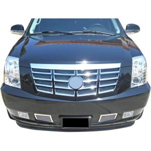 imageAPS Premium Stainless Steel Chrome Mesh Grille Grill Insert Combo Compatible with Cadillac Escalade 2007 2008 2009 2010 2011 2012 2013 2014 Main Upper Tow Hook N19T52877A