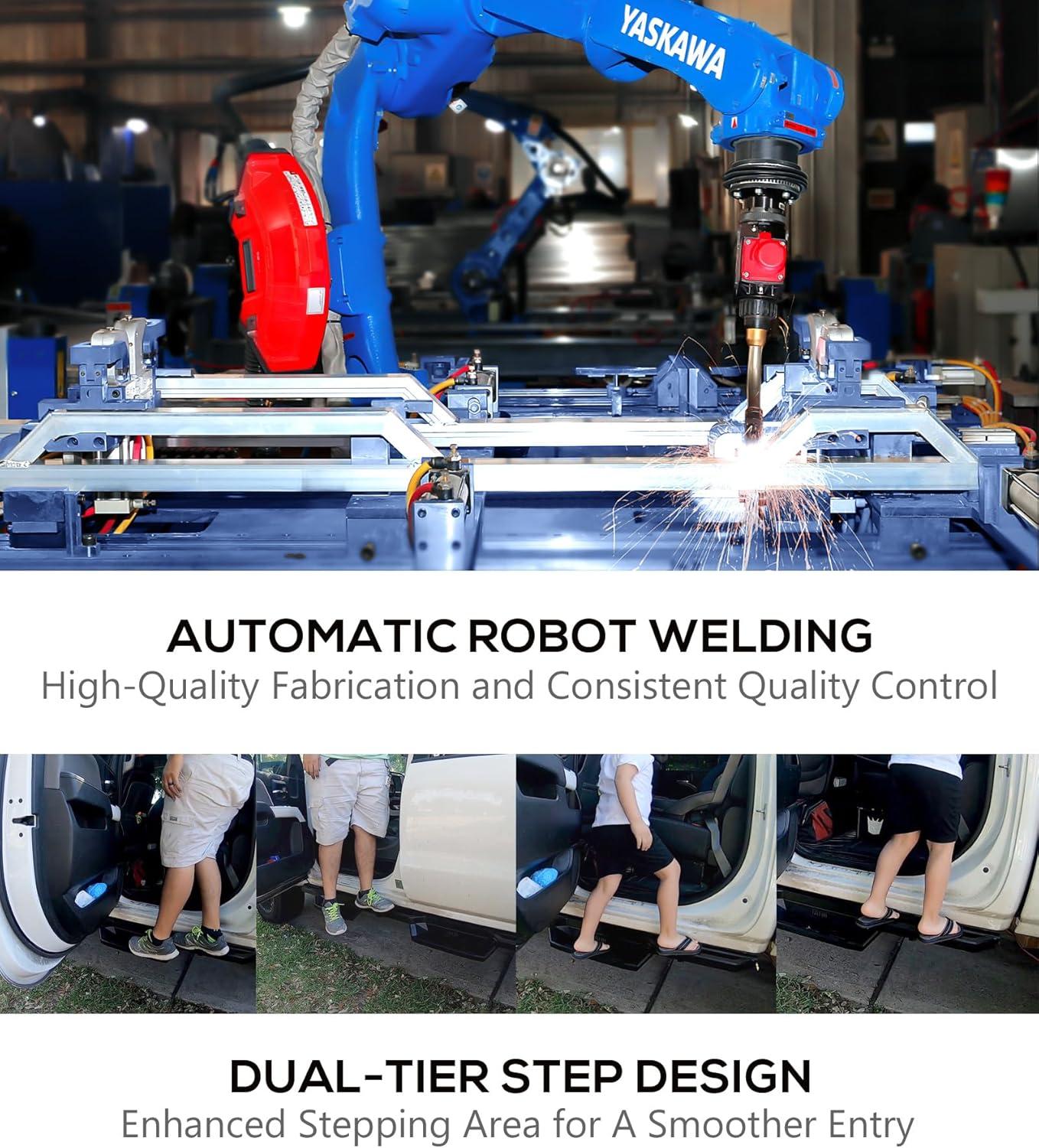 imageAPS Stainless Steel 65in Nerf Bars Pocket Steps Square Tube Rocker Guards Compatible with Dodge Ram 1500 2500 3500 Quad Cab 0208