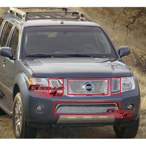 image:imageAPS Compatible with Nissan Pathfinder 20082012 with Logo Show Main Upper Lower Bumper Stainless Steel Chrome Mesh Front Grill Grille Insert Combo N77647T