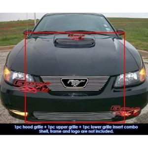 image:imageAPS Compatible with Ford Mustang 19992004 GT V8 with Logo Show Aluminum Chrome Horizontal Billet Grille Grill Insert Combo F67733A