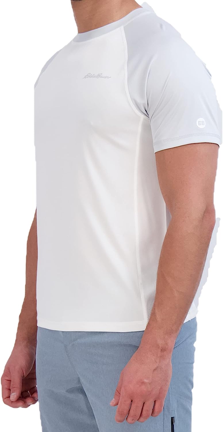 imageEddie Bauer Mens Short Sleeve Colorblock Rashguard Shirt  UPF 40 Sun Protection  Tailored for Outdoor PursuitsCement