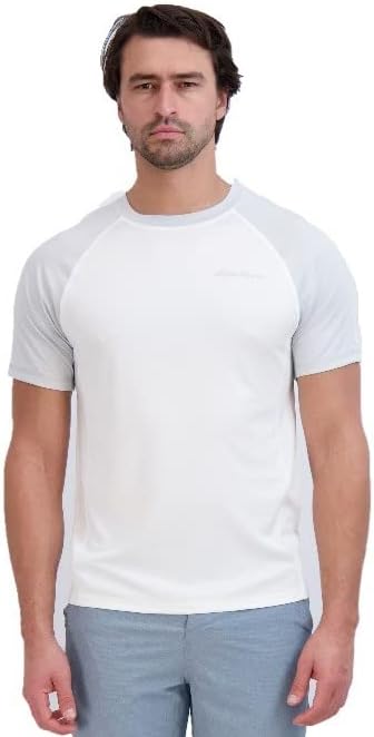 imageEddie Bauer Mens Short Sleeve Colorblock Rashguard Shirt  UPF 40 Sun Protection  Tailored for Outdoor PursuitsCement