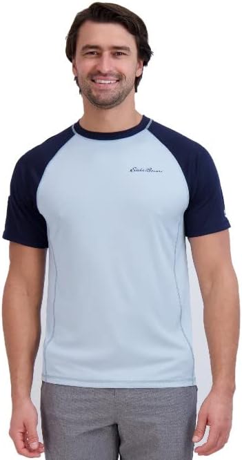 imageEddie Bauer Mens Short Sleeve Colorblock Rashguard Shirt  UPF 40 Sun Protection  Tailored for Outdoor PursuitsSlate Blue