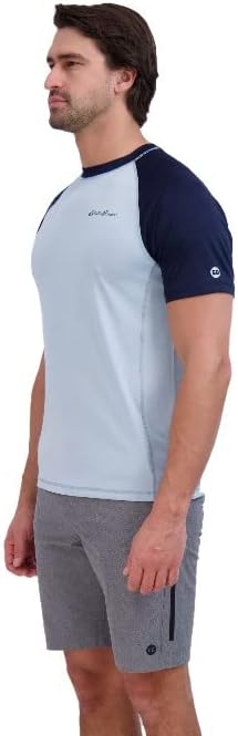imageEddie Bauer Mens Short Sleeve Colorblock Rashguard Shirt  UPF 40 Sun Protection  Tailored for Outdoor PursuitsSlate Blue