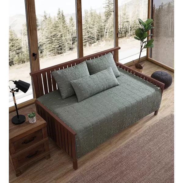 imageEddie Bauer  Daybed Set Reversible Cotton Bedding with Matching Shams amp Decorative Pillow Cover Lightweight Home Decor for All Seasons Troutdale Green DaybedDaybed