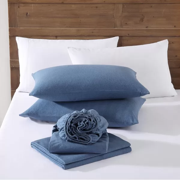 imageEddie Bauer  Full Sheets Cotton Flannel Bedding Set Brushed for Extra Softness Cozy Home Decor Ivory FullBlue