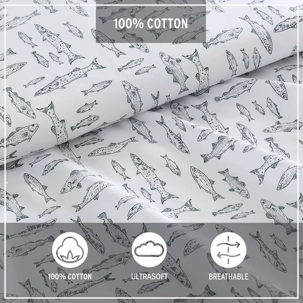 imageEddie Bauer  Full Sheets Cotton Percale Bedding Set Crisp amp Cool Home Decor Eddies Oar Blue FullFull Albright Hill GreenWhite