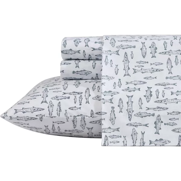imageEddie Bauer  Full Sheets Cotton Percale Bedding Set Crisp amp Cool Home Decor Eddies Oar Blue FullFull Albright Hill GreenWhite