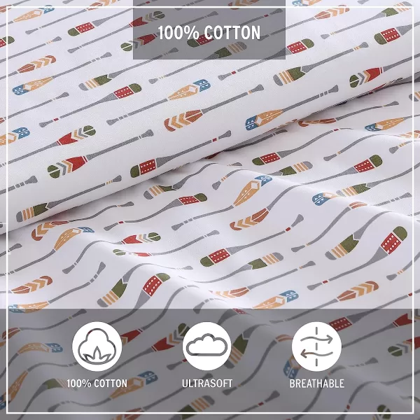 imageEddie Bauer  Full Sheets Cotton Percale Bedding Set Crisp amp Cool Home Decor Eddies Oar Blue FullFull Canoe Lake Paddle WhiteMulti