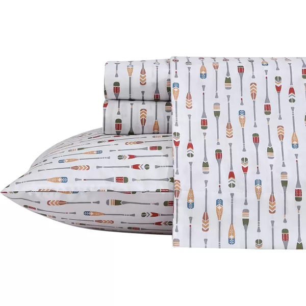 imageEddie Bauer  Full Sheets Cotton Percale Bedding Set Crisp amp Cool Home Decor Eddies Oar Blue FullFull Canoe Lake Paddle WhiteMulti