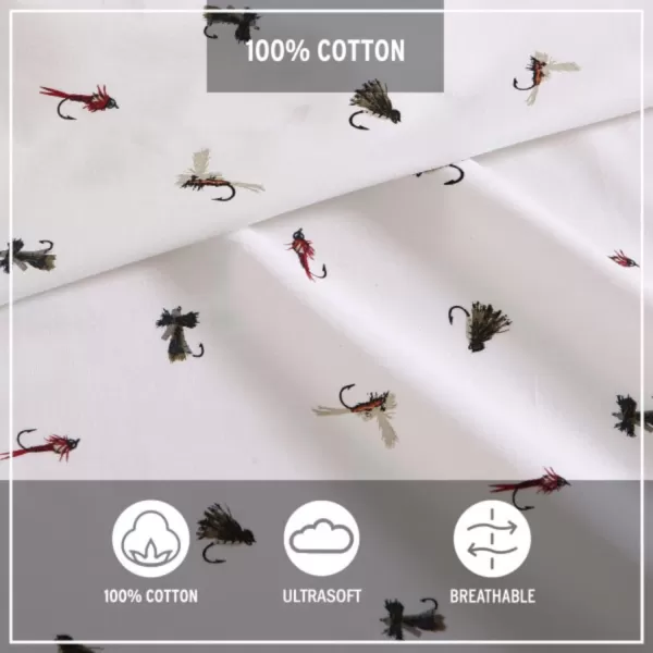 imageEddie Bauer  Full Sheets Cotton Percale Bedding Set Crisp amp Cool Home Decor Eddies Oar Blue FullFull Fishing Flies WhiteMulti