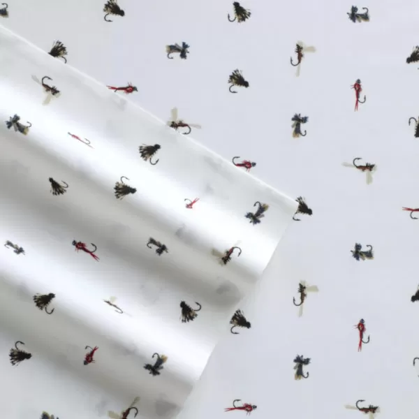 imageEddie Bauer  Full Sheets Cotton Percale Bedding Set Crisp amp Cool Home Decor Eddies Oar Blue FullFull Fishing Flies WhiteMulti