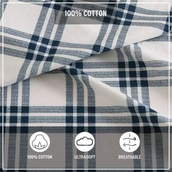 imageEddie Bauer  Full Sheets Cotton Percale Bedding Set Crisp amp Cool Home Decor Eddies Oar Blue FullFull Plaid NavyWhite
