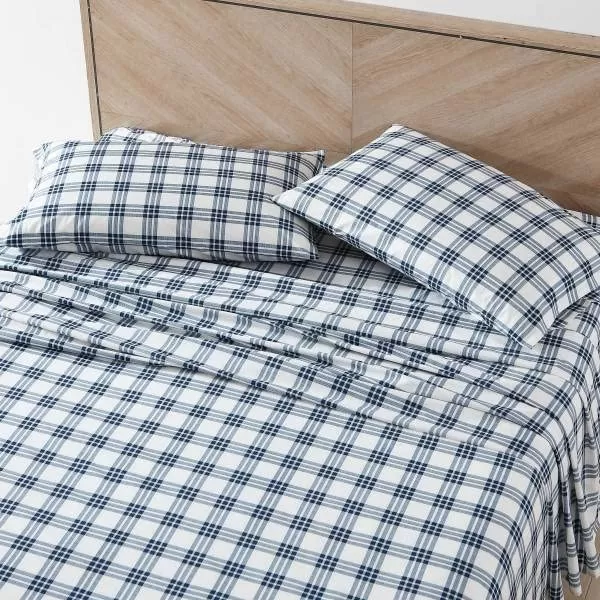 imageEddie Bauer  Full Sheets Cotton Percale Bedding Set Crisp amp Cool Home Decor Eddies Oar Blue FullFull Plaid NavyWhite