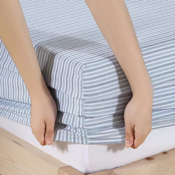 imageEddie Bauer  Full Sheets Cotton Percale Bedding Set Crisp amp Cool Home Decor Eddies Oar Blue FullFull Ticking Stripe BlueWhite