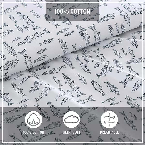 imageEddie Bauer  Full Sheets Cotton Percale Bedding Set Crisp amp Cool Home Decor Eddies Oar Blue FullKing Albright Hill GreenWhite