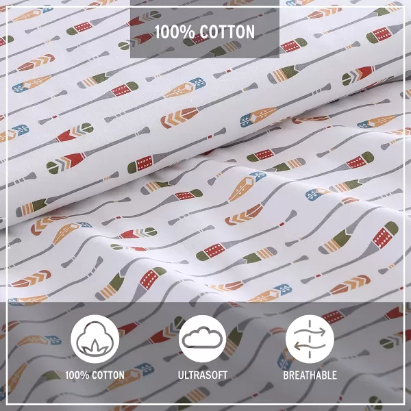 imageEddie Bauer  Full Sheets Cotton Percale Bedding Set Crisp amp Cool Home Decor Eddies Oar Blue FullKing Canoe Lake Paddle WhiteMulti