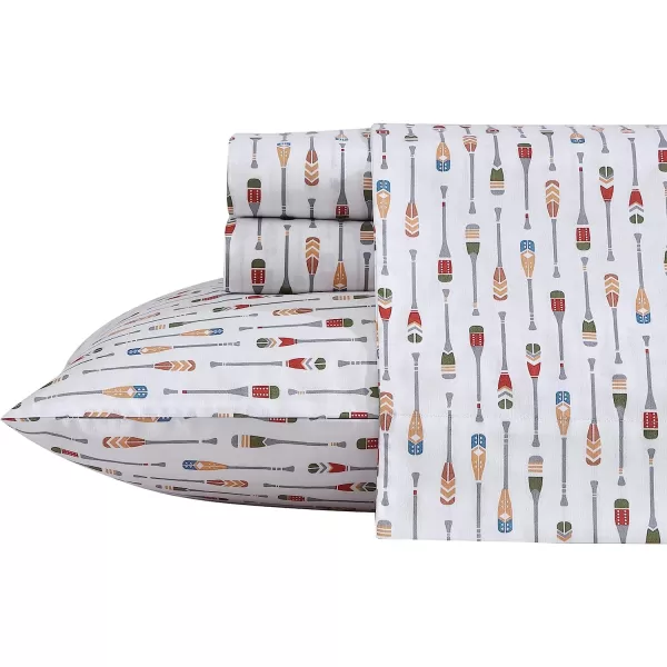 imageEddie Bauer  Full Sheets Cotton Percale Bedding Set Crisp amp Cool Home Decor Eddies Oar Blue FullKing Canoe Lake Paddle WhiteMulti