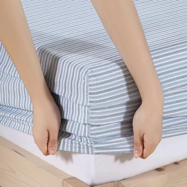 imageEddie Bauer  Full Sheets Cotton Percale Bedding Set Crisp amp Cool Home Decor Eddies Oar Blue FullKing Ticking Stripe BlueWhite