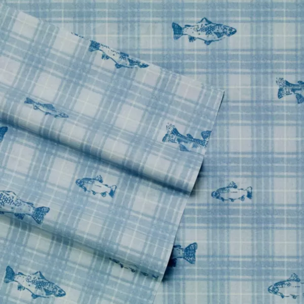 imageEddie Bauer  Full Sheets Cotton Percale Bedding Set Crisp amp Cool Home Decor Eddies Oar Blue FullQueen Methow Plaid BlueWhite
